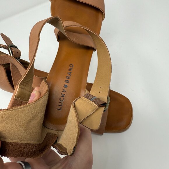 Lucky Brand Jenley Tan Leather Strappy Wedge Sandals - Picture 5 of 5